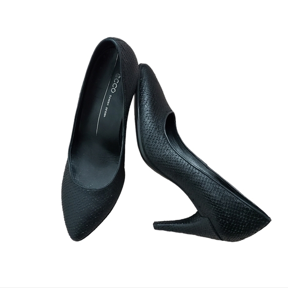 Ecco Shoes - ECCO Black Snake Skin Leather High Heels Women's Size EU 39/ US 8